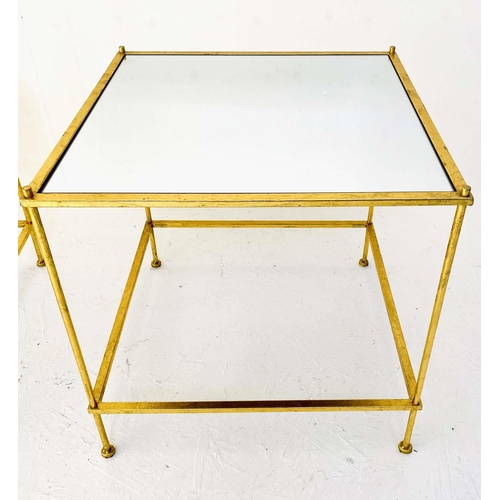 355 - MAISON BAGUES STYLE SIDE TABLES, a pair, 46cmx 46cm x 46cm, square form, inset mirrored glass to top... 