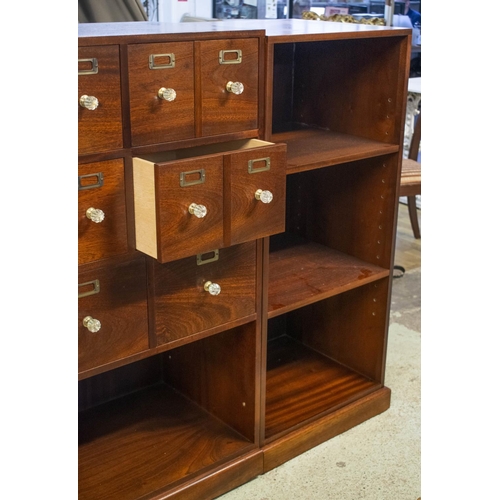 357 - MEDICINE CABINET, sapele in five parts containing twenty drawers with glass handles, adjustable shel... 