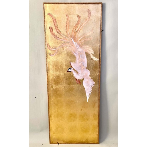 372 - JAPANESE STYLE WALL PANEL, framed, 140cm x 52cm, gilded finish.