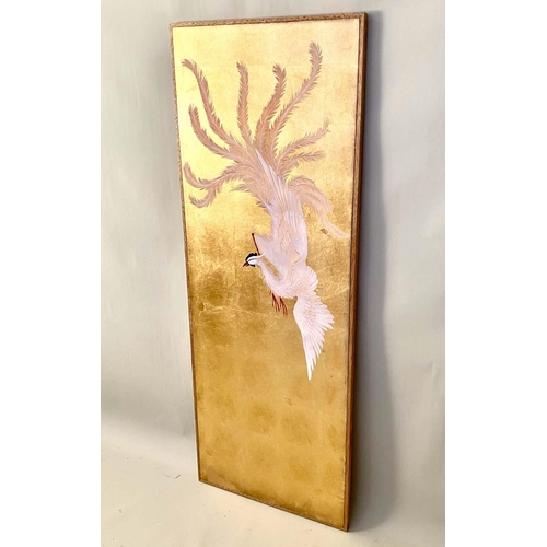 372 - JAPANESE STYLE WALL PANEL, framed, 140cm x 52cm, gilded finish.