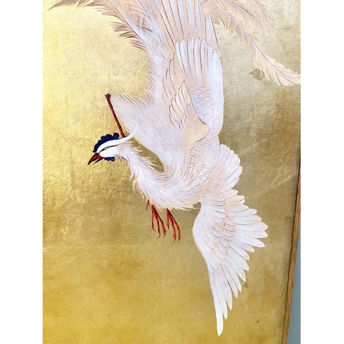 372 - JAPANESE STYLE WALL PANEL, framed, 140cm x 52cm, gilded finish.