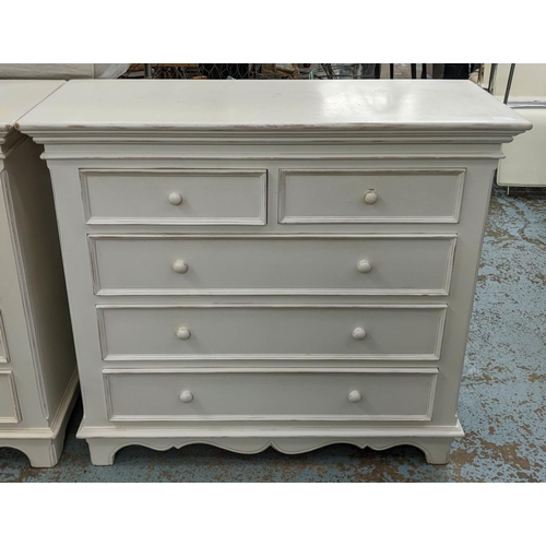 381 - CHEST OF DRAWERS, 114cm x 47cm x 103cm H, cream painted.