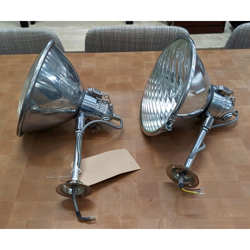 382 - FACTORY WALL LIGHTS, a pair, each shade 24cm W, restored original industrial 1960's , polished metal... 