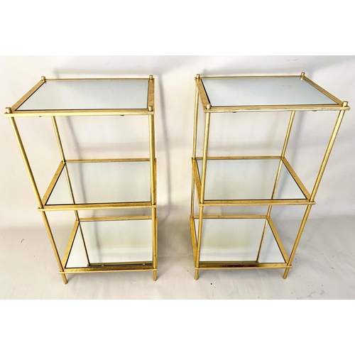 385 - ETAGERES, pair, 81cm high, 41cm wide, 31cm deep, of three tier form, with gilt metal frames and mirr... 