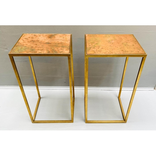 386 - SIDE TABLES, a pair, 1970s French Style, coppered tops, gilt metal frames, 57cm x30cm x25cm. (2)