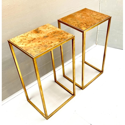 386 - SIDE TABLES, a pair, 1970s French Style, coppered tops, gilt metal frames, 57cm x30cm x25cm. (2)