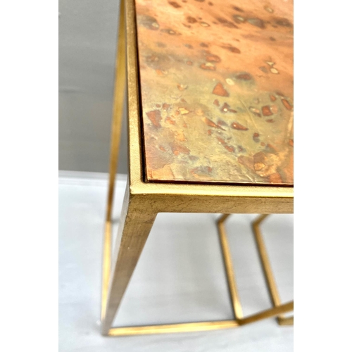 386 - SIDE TABLES, a pair, 1970s French Style, coppered tops, gilt metal frames, 57cm x30cm x25cm. (2)