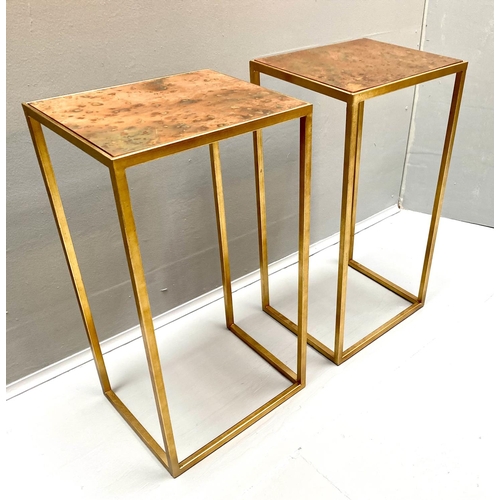 386 - SIDE TABLES, a pair, 1970s French Style, coppered tops, gilt metal frames, 57cm x30cm x25cm. (2)