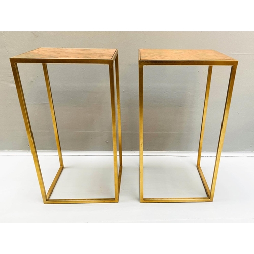 386 - SIDE TABLES, a pair, 1970s French Style, coppered tops, gilt metal frames, 57cm x30cm x25cm. (2)