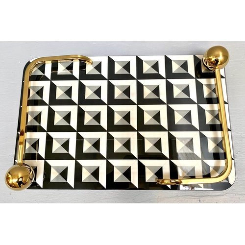 391 - COCKTAIL TRAY, 1950s Italian style, gilt metal detail, 7cm x45cm x29cm.