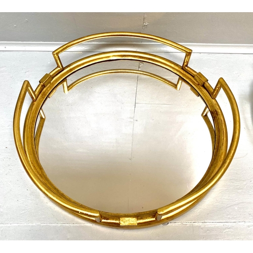 392 - COCKTAIL TRAYS, a pair, 1950s Italian style, gilt metal and mirror, 95cm x46cm. (2)