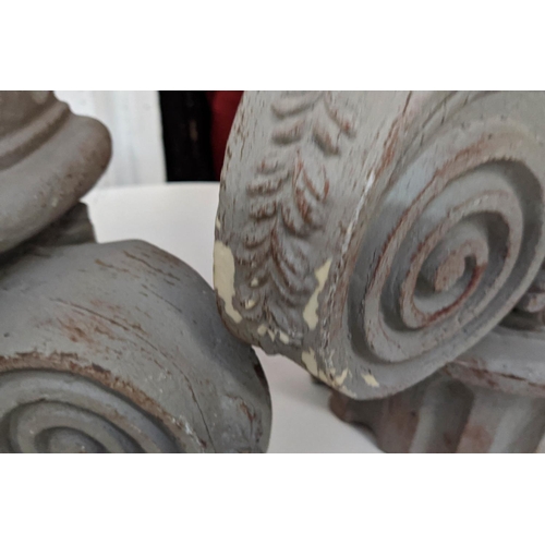 395 - IONIC COLUMN WALL NICHES, a pair, aged painted finish, 43cm x 20cm x 32cm. (2)