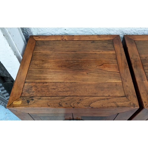 396 - THE NINE SCHOOLS LTD BEDSIDE CABINETS, a pair, Chinese Shanxi style elm, 57cm x 48cm x 72cm. (2)