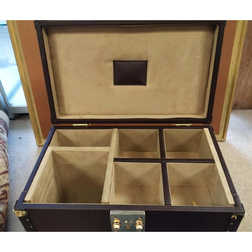 4 - TRAVELLING WHISKY CASE, brown leather with brass hardware, opening to reveal a fitted interior with ... 