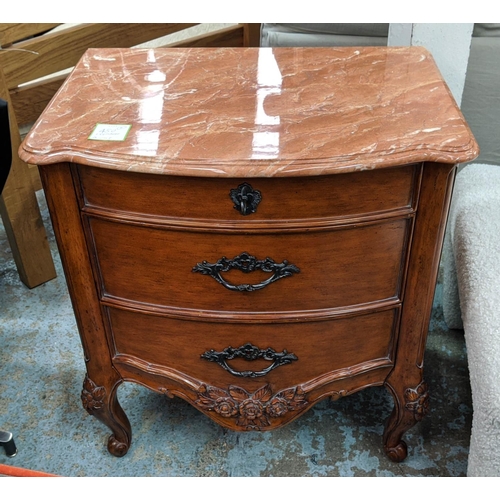 450 - AND SO TO BED COMMODE, 107cm x 54cm x 100cm H, with a marble top and three drawers and a bedside che... 