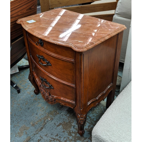 450 - AND SO TO BED COMMODE, 107cm x 54cm x 100cm H, with a marble top and three drawers and a bedside che... 