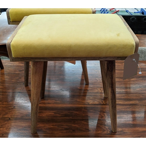 461 - STOOLS, a pair, 52cm x 37cm x 54cm, 1960's Danish style, yellow velvet seat cushions. (2)