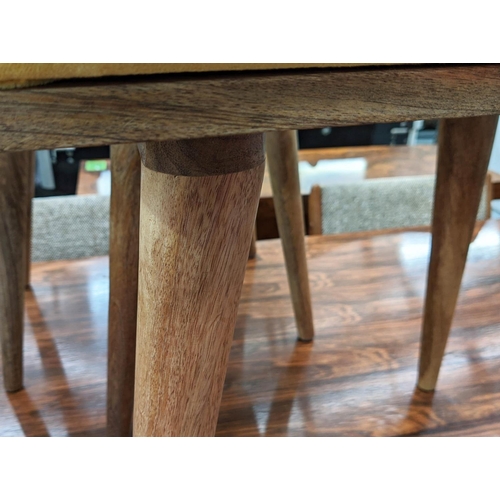 461 - STOOLS, a pair, 52cm x 37cm x 54cm, 1960's Danish style, yellow velvet seat cushions. (2)