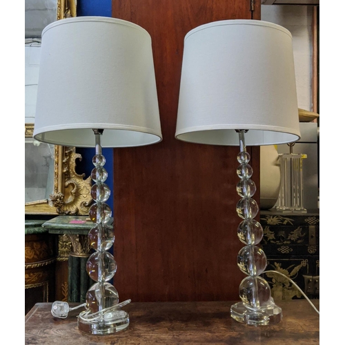 468 - TABLE LAMPS, a pair, 87cm H in Art Deco style, with sand coloured shades. (2)