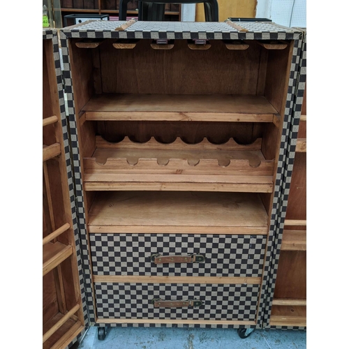 469 - TRUNK STYLE DRINKS CABINET, 61cm x 46cm x 108cm H, on castors, in damier style finish.