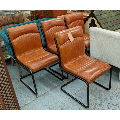 470 - DINING CHAIRS, each 52cm W, a set of four, brown leather. (4)