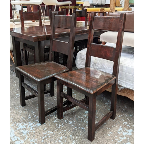 474 - FARMHOUSE DINING CHAIRS, a set of six, 104cm H, dark stained finish. (6)