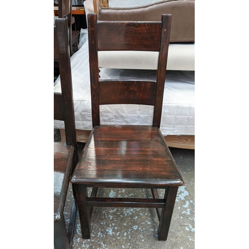 474 - FARMHOUSE DINING CHAIRS, a set of six, 104cm H, dark stained finish. (6)