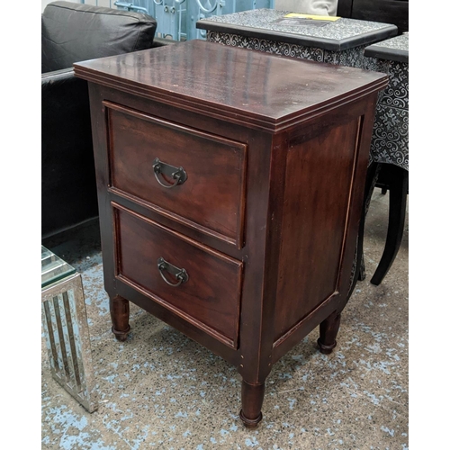 484 - CHEST OF DRAWERS, a paper, 55cm x 41cm x 76cm, with two drawers each, turned supports, dark stained ... 