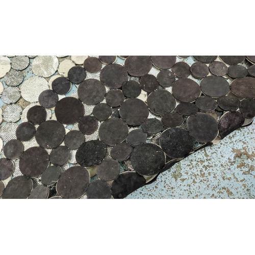 487 - CIRCULAR FLOOR MATS, a pair, made from circular pieces of hide and faux snake skin. (2)