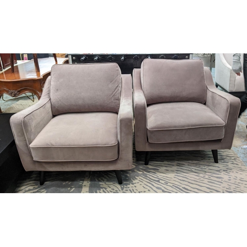 495 - ARMCHAIRS, a pair, each 90cm x 75cm H, grey chenille. (2)