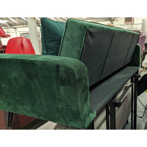 497 - SOFA, 200cm x 83cm, green chenille.