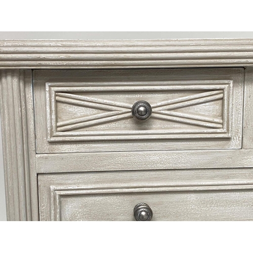 187 - COMMODE, continental style grey painted with two short and three long drawers and reeded pilasters, ... 