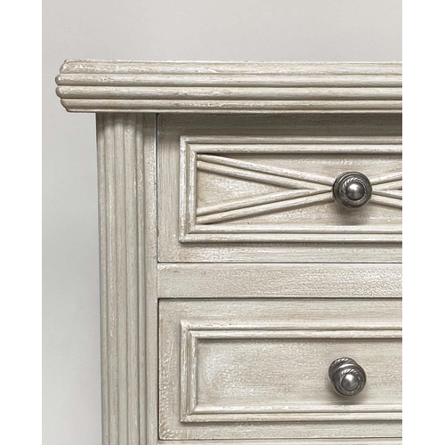 187 - COMMODE, continental style grey painted with two short and three long drawers and reeded pilasters, ... 