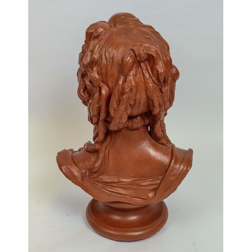 19 - TERRACOTTA HEAD OF A YOUNG WOMEN, 19th century fete Champetres style, 50cm H.