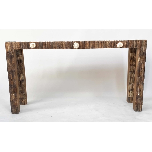 192 - ESTATE/LODGE TABLE, 76cm H x 141cm W x 41cm D, rectangular applied antler cladding with squirrel car... 