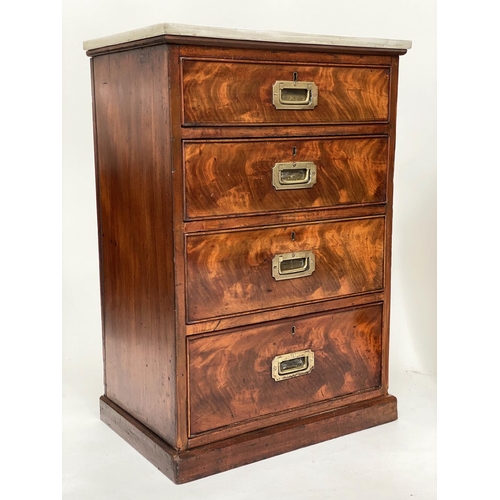 195 - PIER CHESTS, a pair, early Victorian flame mahogany each with veined carrara marble top, four drawer... 