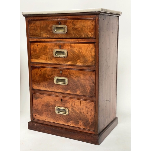 195 - PIER CHESTS, a pair, early Victorian flame mahogany each with veined carrara marble top, four drawer... 