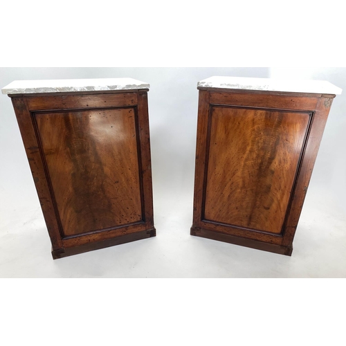 195 - PIER CHESTS, a pair, early Victorian flame mahogany each with veined carrara marble top, four drawer... 