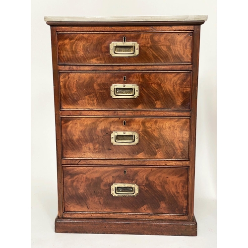 195 - PIER CHESTS, a pair, early Victorian flame mahogany each with veined carrara marble top, four drawer... 