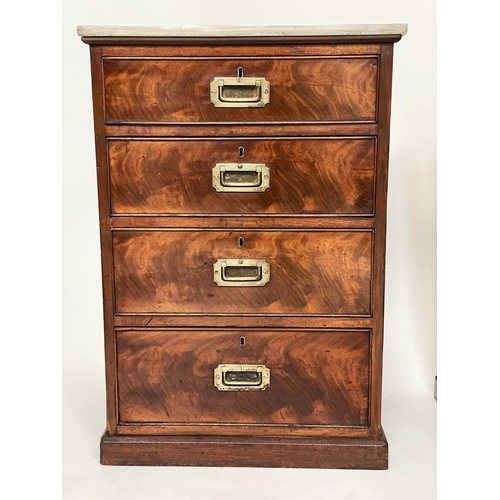 195 - PIER CHESTS, a pair, early Victorian flame mahogany each with veined carrara marble top, four drawer... 