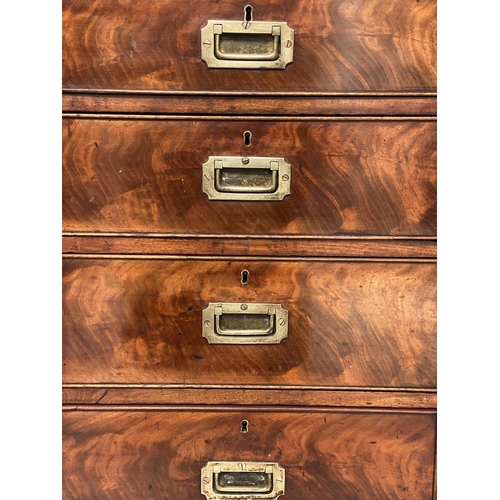 195 - PIER CHESTS, a pair, early Victorian flame mahogany each with veined carrara marble top, four drawer... 