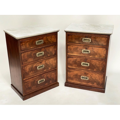 195 - PIER CHESTS, a pair, early Victorian flame mahogany each with veined carrara marble top, four drawer... 