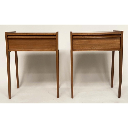 202 - LAMP TABLES BY YOUNGER, a pair, 1970s teak each with shallow gallery and drawer, 47cm W x 37cm D x 6... 