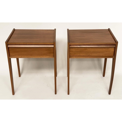 202 - LAMP TABLES BY YOUNGER, a pair, 1970s teak each with shallow gallery and drawer, 47cm W x 37cm D x 6... 