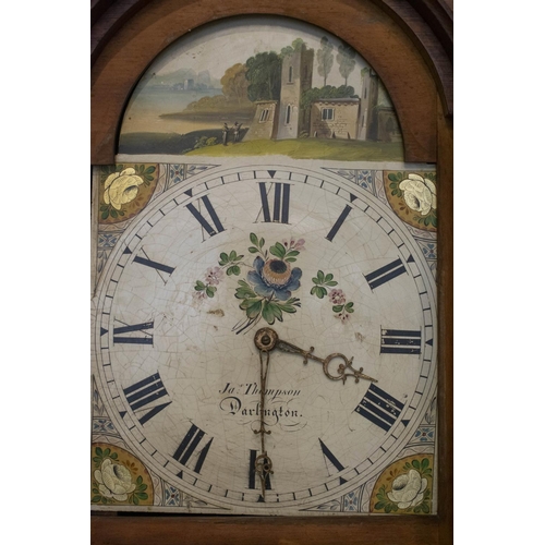 235 - LONGCASE CLOCK, 204cn H x 542cm W x 28cm D, late George III oak and mahogany banded with painted dia... 