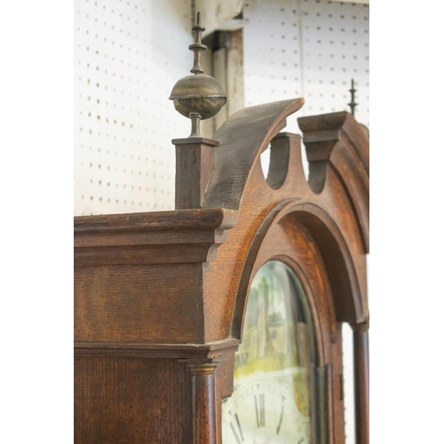 235 - LONGCASE CLOCK, 204cn H x 542cm W x 28cm D, late George III oak and mahogany banded with painted dia... 