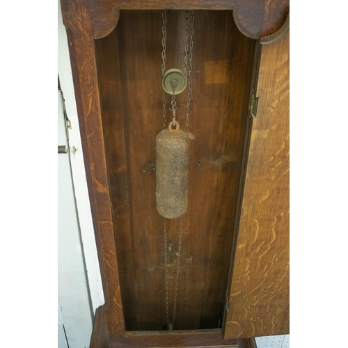 235 - LONGCASE CLOCK, 204cn H x 542cm W x 28cm D, late George III oak and mahogany banded with painted dia... 