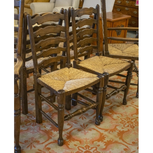 241 - DINING CHAIRS, 95cm H x 49cm, a set of six, Georgian style beechwood including two armchairs with ru... 