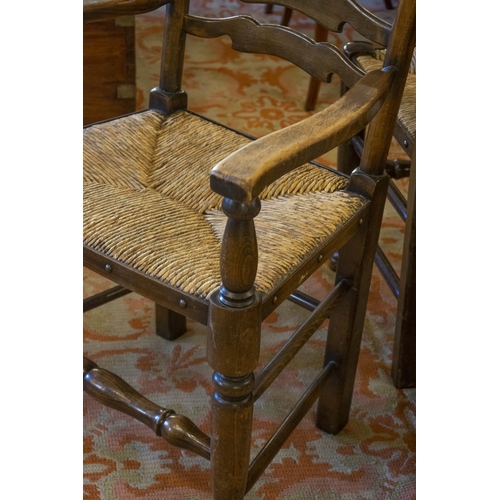 241 - DINING CHAIRS, 95cm H x 49cm, a set of six, Georgian style beechwood including two armchairs with ru... 