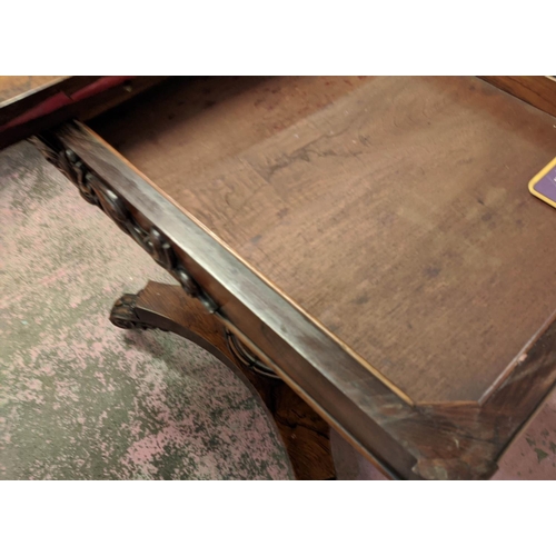 245 - CARD TABLE, 46cm x 91cm x 78cm H, William IV, rosewood with carved detail and red baize top.